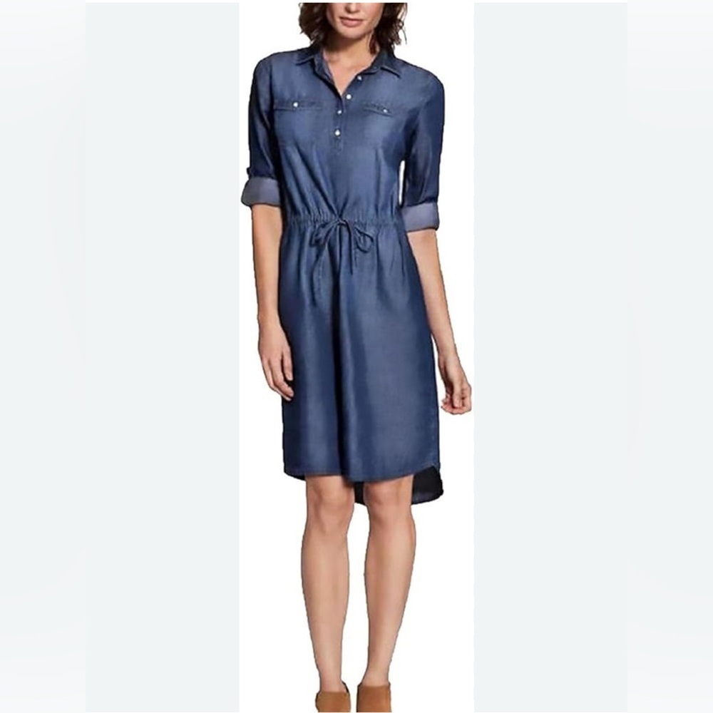 Gloria Vanderbilt Blue Denim‎ Button-Up Shirt Dress Sz M